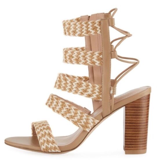 Charles by Charles David ELLA Tan Cream Woven Caged Strappy Block Heel Sandals - Picture 2 of 16